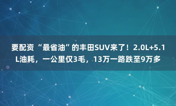 要配资 “最省油”的丰田SUV来了！2.0L+5.1L油耗，一公里仅3毛，13万一路跌至9万多