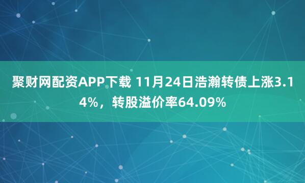 聚财网配资APP下载 11月24日浩瀚转债上涨3.14%，转股溢价率64.09%